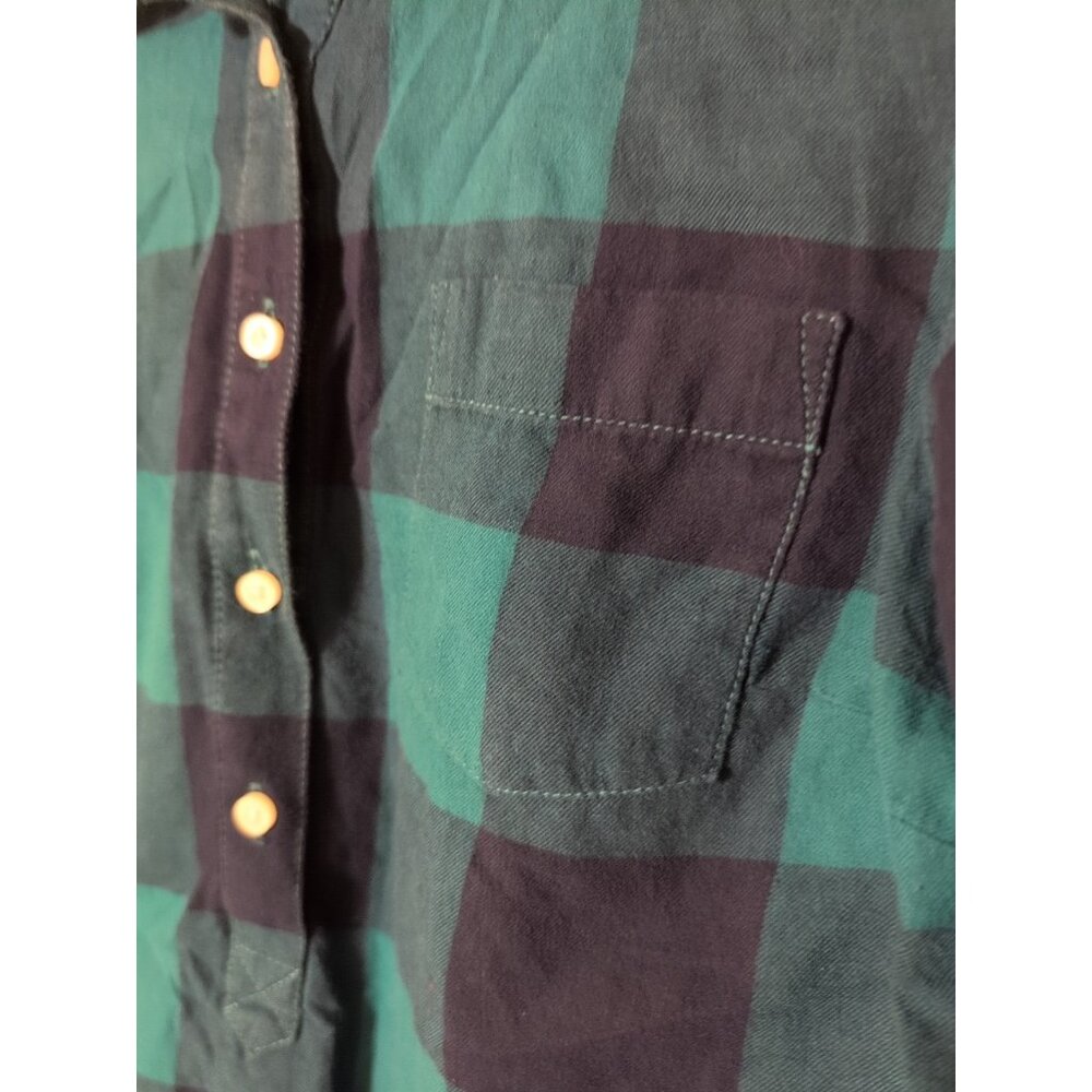 Tommy Hilfiger Plaid Flannel Shirt Women’s Small Green Long Sleeve 1/4 Button - Picture 3 of 7
